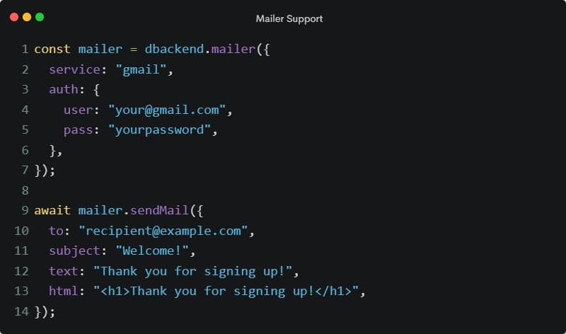 Nodemailer setup snippet