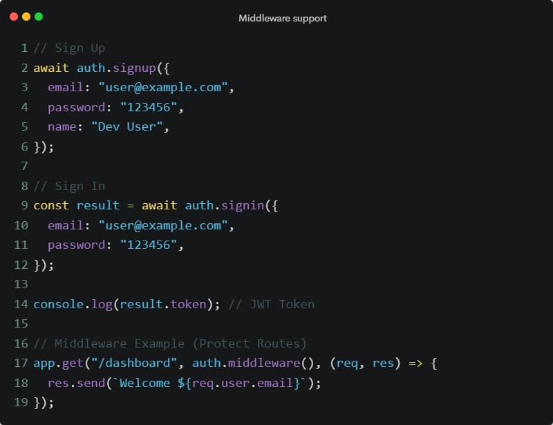 Auth system code snippet